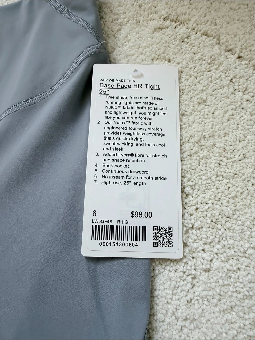 NWT Lululemon Base Pace High-Rise Tight Leggings 25